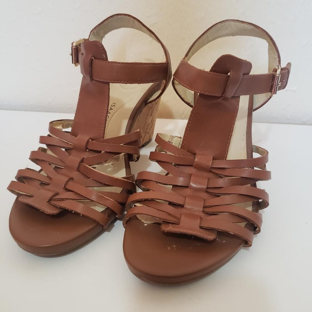 Brown Strappy Wedge Sandals Size 6.5W